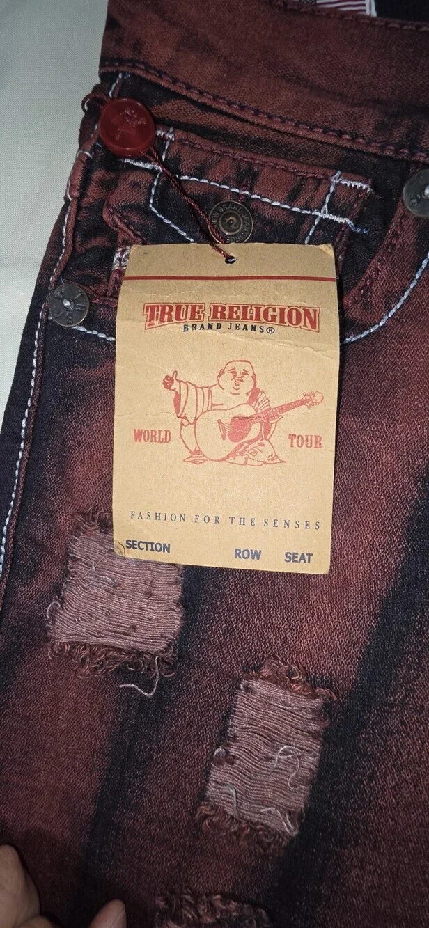 NWT True Religion Men's Red Wash Distressed Size 32 Billy Big T Made In USA
